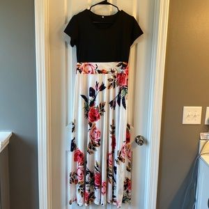 Aublary Womens Short Sleeve Floral Print Long Maxi Dress - Large